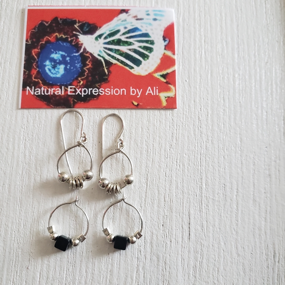 Two Pair Sterling Silver Earrings - Picture 8 of 9